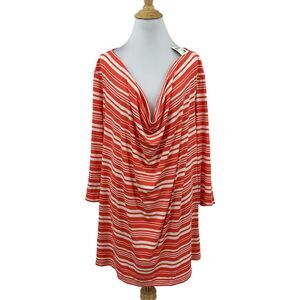 Lane Bryant Shirt Womens Plus 26/28 Pink Red Draped Neck Striped Dolman Sleeve